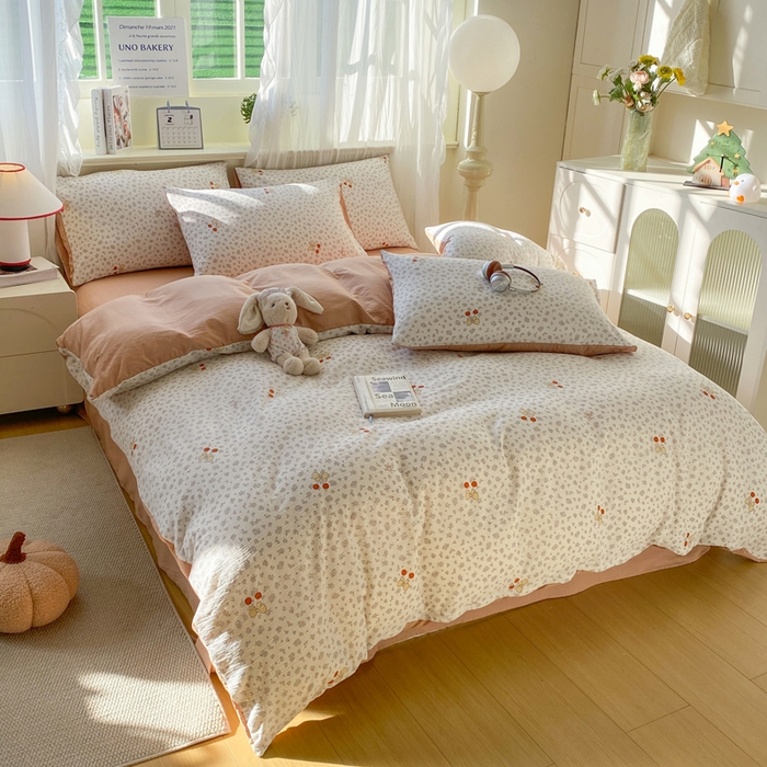 91家纺网 家纺一手货源 找家纺 红日子纺织品 2026春夏云感复古+小清新皱皱纱四件套 秘密花园