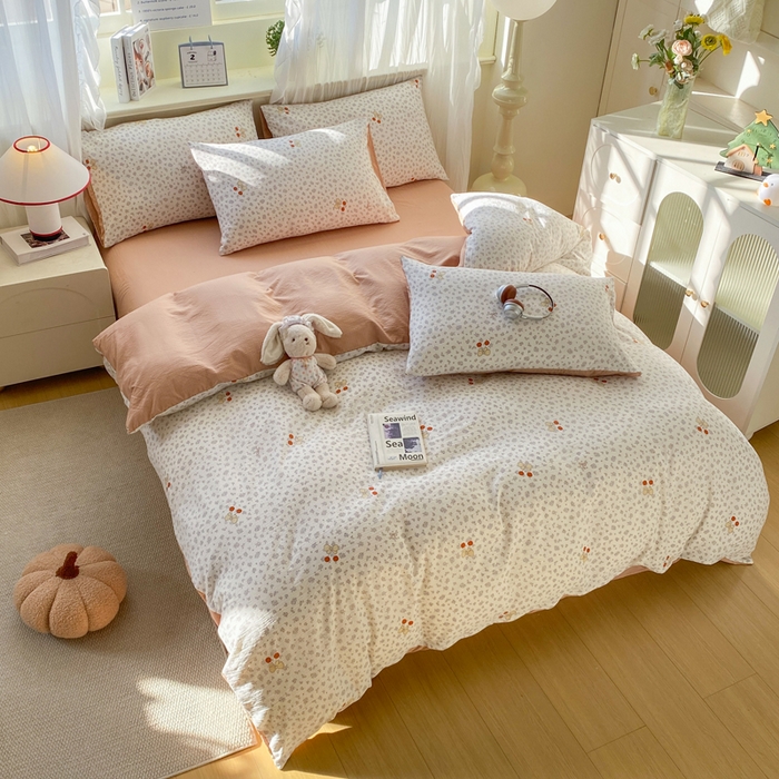 91家纺网 家纺一手货源 找家纺 红日子纺织品 2026春夏云感复古+小清新皱皱纱四件套 秘密花园