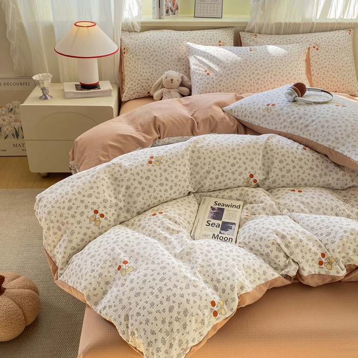 91家纺网 家纺一手货源 找家纺 红日子纺织品 2026春夏云感复古+小清新皱皱纱四件套 秘密花园