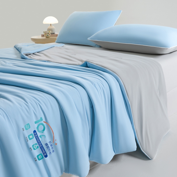 91家纺网 家纺一手货源 找家纺 宝士康家纺 2026春夏新款10A抗菌凉感丝夏被夏凉被空调被 天蓝云灰