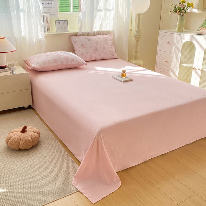 91家纺网 家纺一手货源 找家纺 红日子纺织品 2026春夏云感复古+小清新皱皱纱四件套 蔷薇序曲