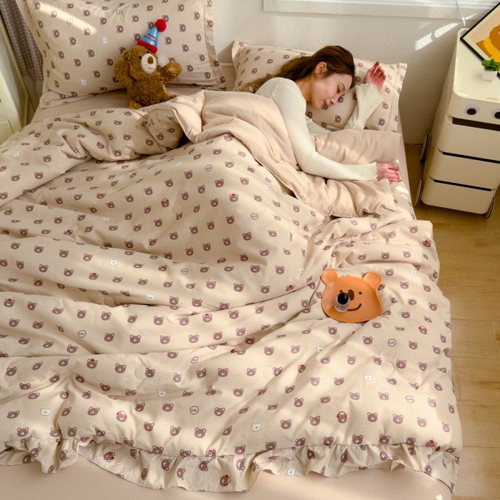 91家纺网 家纺一手货源 找家纺 默忆 2026新款A类韩版花边木棉夏被夏凉被空调被被子被芯 可爱熊熊