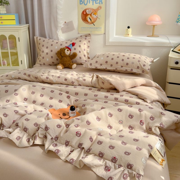 91家纺网 家纺一手货源 找家纺 默忆 2026新款A类韩版花边木棉夏被夏凉被空调被被子被芯 可爱熊熊