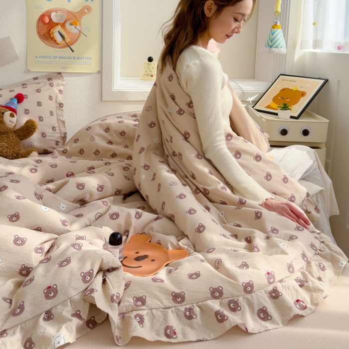 91家纺网 家纺一手货源 找家纺 默忆 2026新款A类韩版花边木棉夏被夏凉被空调被被子被芯 可爱熊熊