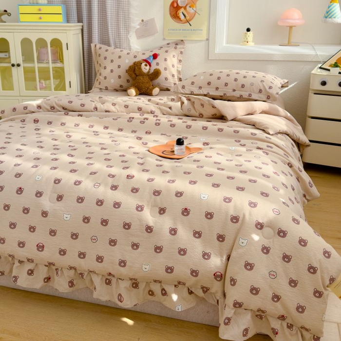 91家纺网 家纺一手货源 找家纺 默忆 2026新款A类韩版花边木棉夏被夏凉被空调被被子被芯 可爱熊熊