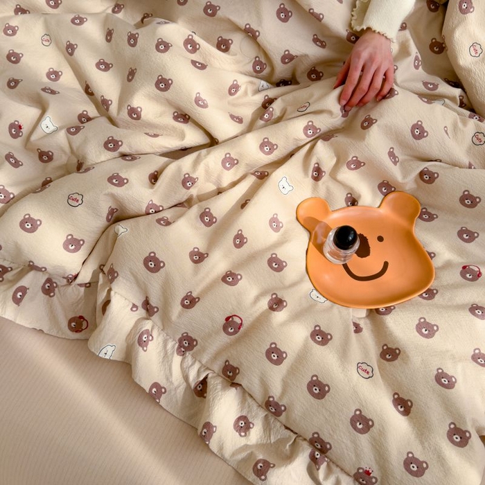 91家纺网 家纺一手货源 找家纺 默忆 2026新款A类韩版花边木棉夏被夏凉被空调被被子被芯 可爱熊熊