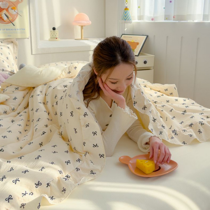 91家纺网 家纺一手货源 找家纺 默忆 2026新款A类韩版花边木棉夏被夏凉被空调被被子被芯 蝴蝶结