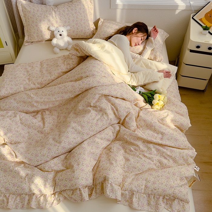 91家纺网 家纺一手货源 找家纺 默忆 2026新款A类韩版花边木棉夏被夏凉被空调被被子被芯 紫色花丛