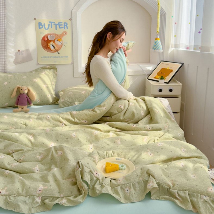 91家纺网 家纺一手货源 找家纺 默忆 2026新款A类韩版花边木棉夏被夏凉被空调被被子被芯 兔兔丛园