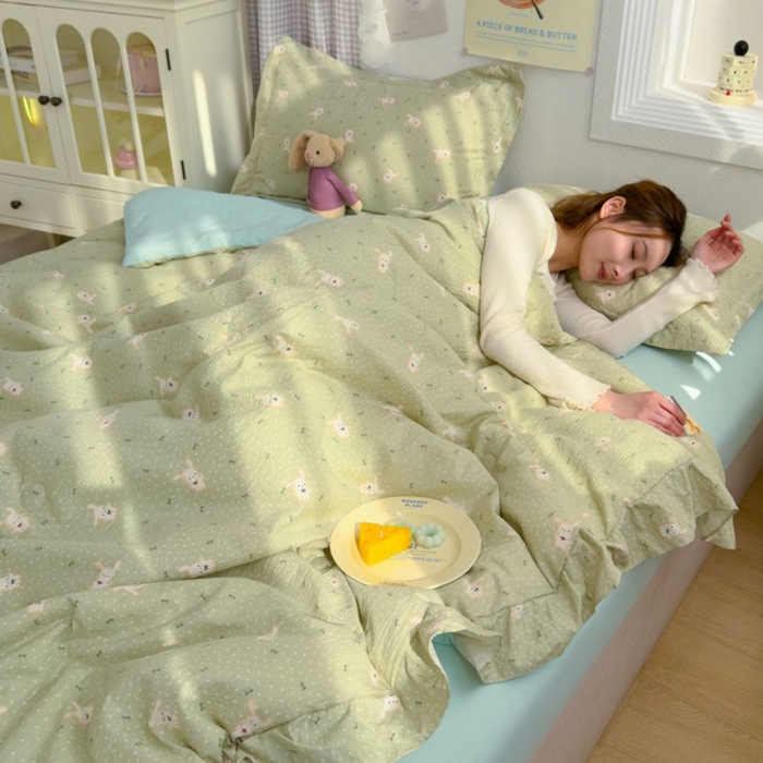 91家纺网 家纺一手货源 找家纺 默忆 2026新款A类韩版花边木棉夏被夏凉被空调被被子被芯 兔兔丛园