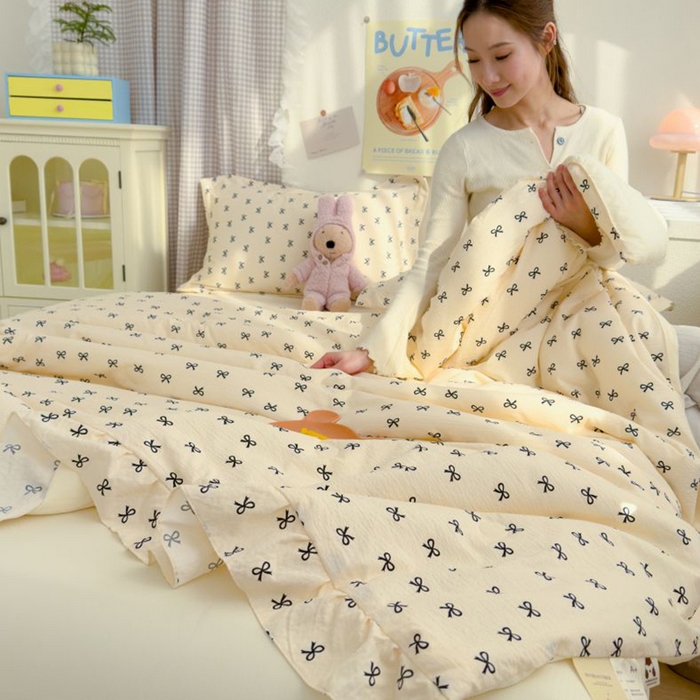 91家纺网 家纺一手货源 找家纺 默忆 2026新款A类韩版花边木棉夏被夏凉被空调被被子被芯 蝴蝶结