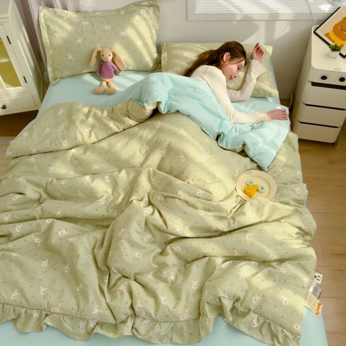 91家纺网 家纺一手货源 找家纺 默忆 2026新款A类韩版花边木棉夏被夏凉被空调被被子被芯 兔兔丛园