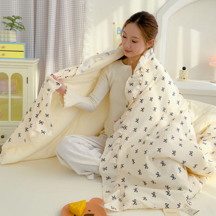 91家纺网 家纺一手货源 找家纺 默忆 2026新款A类韩版花边木棉夏被夏凉被空调被被子被芯 蝴蝶结