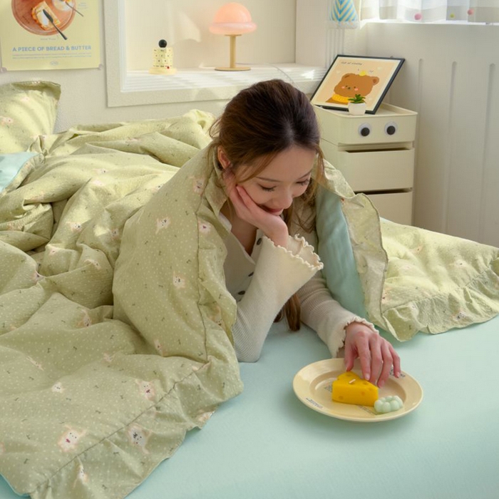 91家纺网 家纺一手货源 找家纺 默忆 2026新款A类韩版花边木棉夏被夏凉被空调被被子被芯 兔兔丛园