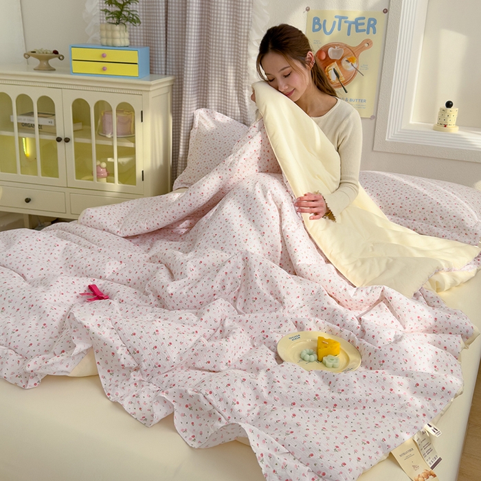 91家纺网 家纺一手货源 找家纺 默忆 2026新款A类韩版花边木棉夏被夏凉被空调被被子被芯 花漾