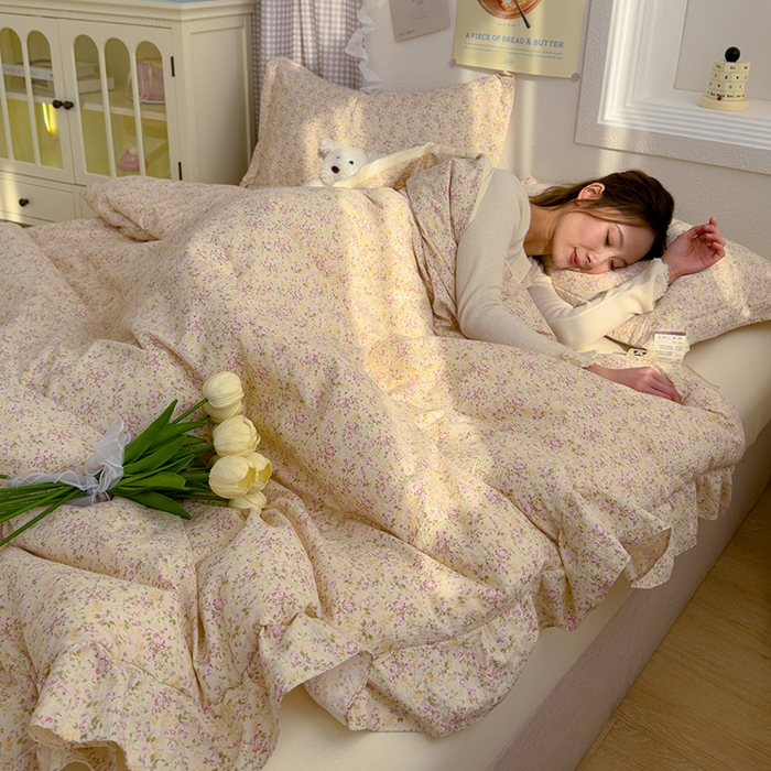 91家纺网 家纺一手货源 找家纺 默忆 2026新款A类韩版花边木棉夏被夏凉被空调被被子被芯 紫色花丛