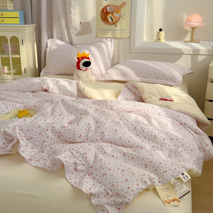 91家纺网 家纺一手货源 找家纺 默忆 2026新款A类韩版花边木棉夏被夏凉被空调被被子被芯 花漾