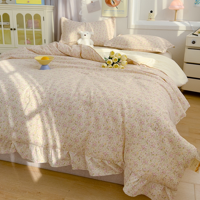 91家纺网 家纺一手货源 找家纺 默忆 2026新款A类韩版花边木棉夏被夏凉被空调被被子被芯 紫色花丛