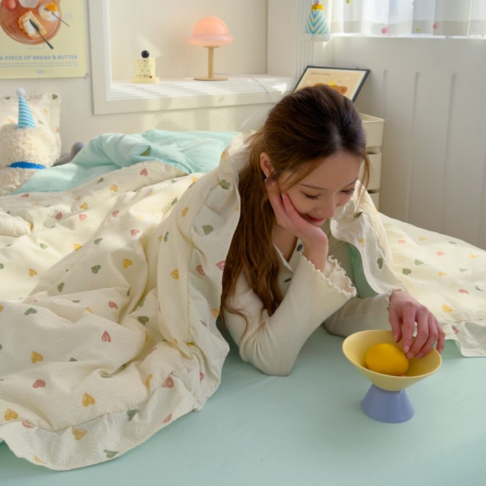 91家纺网 家纺一手货源 找家纺 默忆 2026新款A类韩版花边木棉夏被夏凉被空调被被子被芯 心意