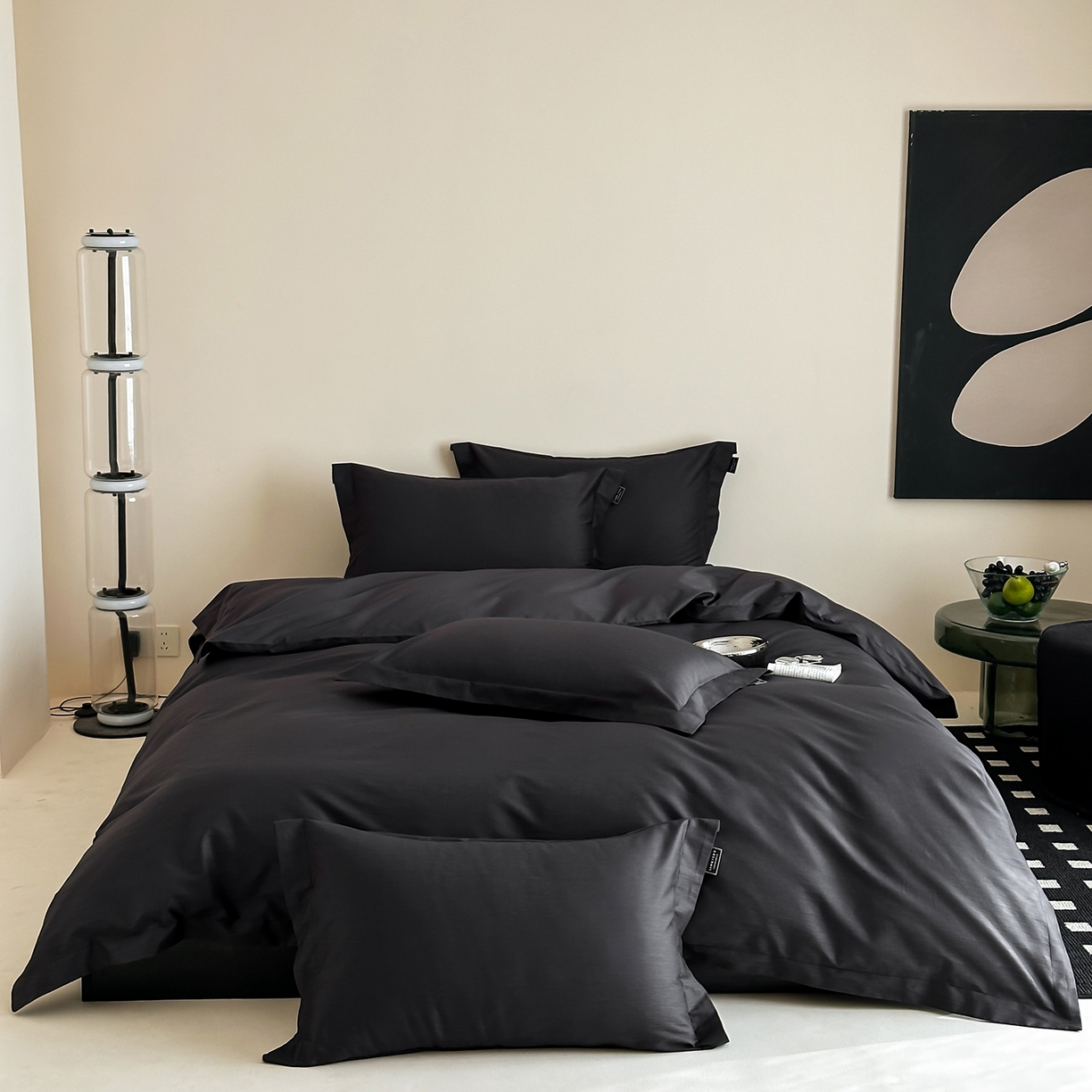 91家纺网 家纺一手货源 找家纺 三味舒屋 2026新款长绒棉全棉提花四件套-尼亚系列拍法二 尼亚黑灰