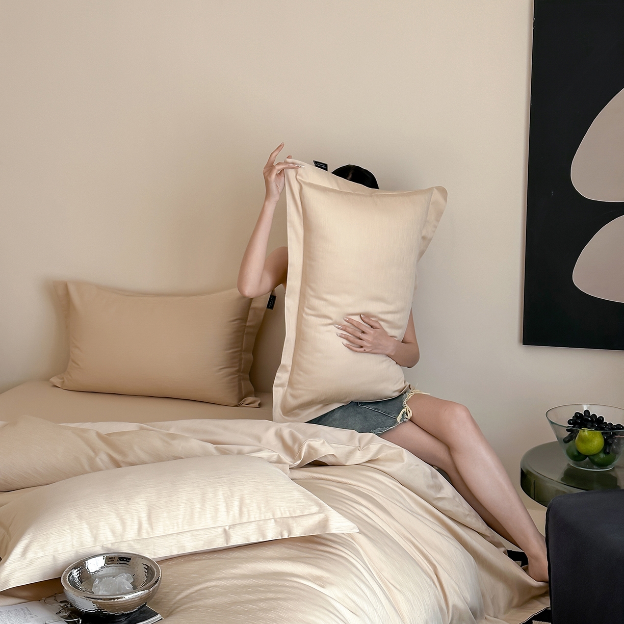 91家纺网 家纺一手货源 找家纺 三味舒屋 2026新款长绒棉全棉提花四件套-尼亚系列拍法二 尼亚星光金