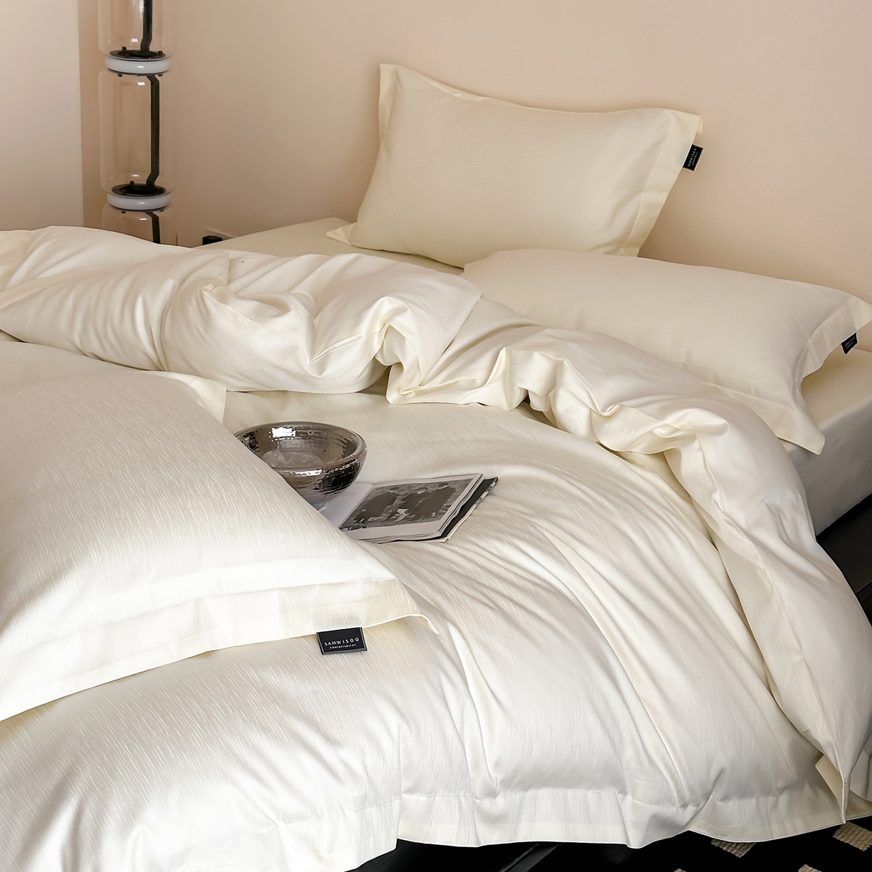 91家纺网 家纺一手货源 找家纺 三味舒屋 2026新款长绒棉全棉提花四件套-尼亚系列拍法二 尼亚象牙色