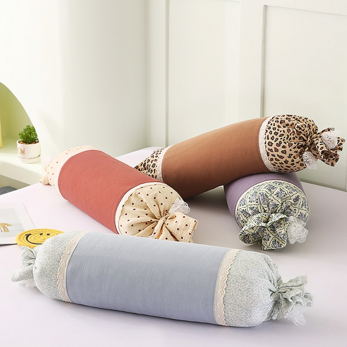 （总）蔻眠 绑带款全棉皱皱纱荞麦枕头糖果牵引护颈枕芯