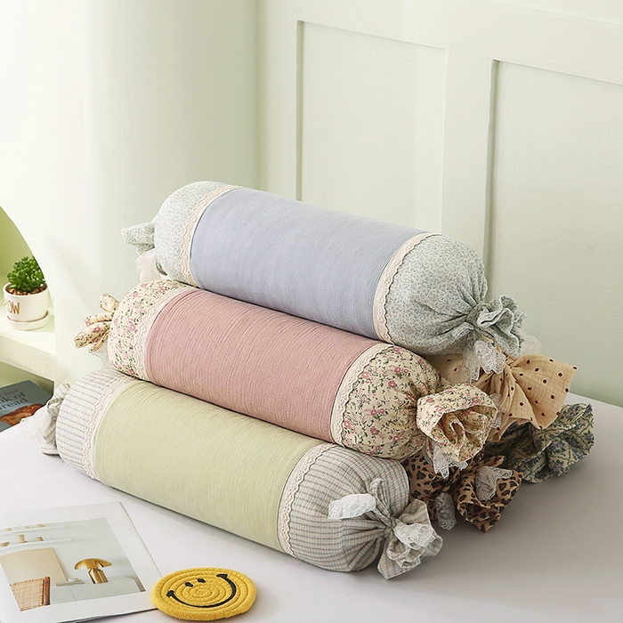 91家纺网 家纺一手货源 找家纺 （总）蔻眠 绑带款全棉皱皱纱荞麦枕头糖果牵引护颈枕芯