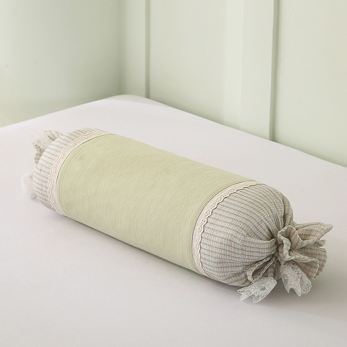 91家纺网 家纺一手货源 找家纺 蔻眠 绑带款全棉皱皱纱荞麦枕头糖果牵引护颈枕芯 水绿