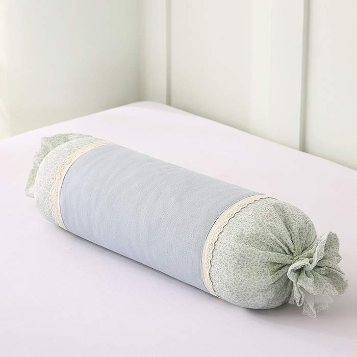 91家纺网 家纺一手货源 找家纺 蔻眠 绑带款全棉皱皱纱荞麦枕头糖果牵引护颈枕芯 天蓝