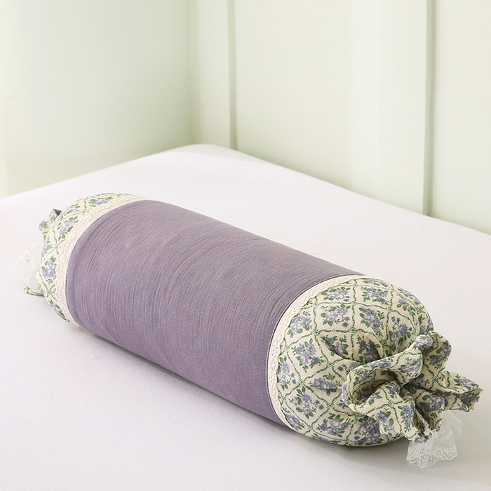 91家纺网 家纺一手货源 找家纺 蔻眠 绑带款全棉皱皱纱荞麦枕头糖果牵引护颈枕芯 紫色