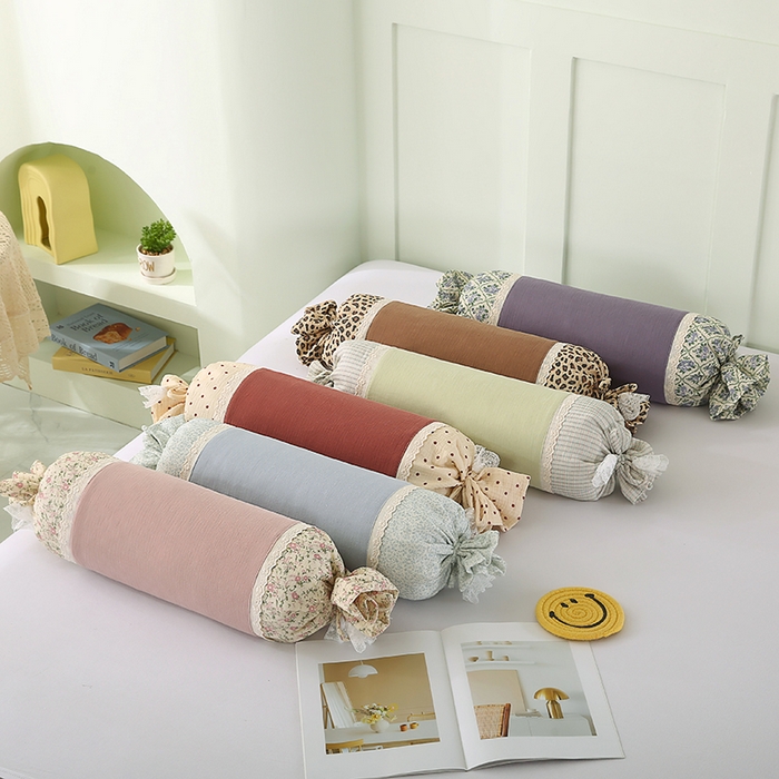 91家纺网 家纺一手货源 找家纺 蔻眠 绑带款全棉皱皱纱荞麦枕头糖果牵引护颈枕芯 主图