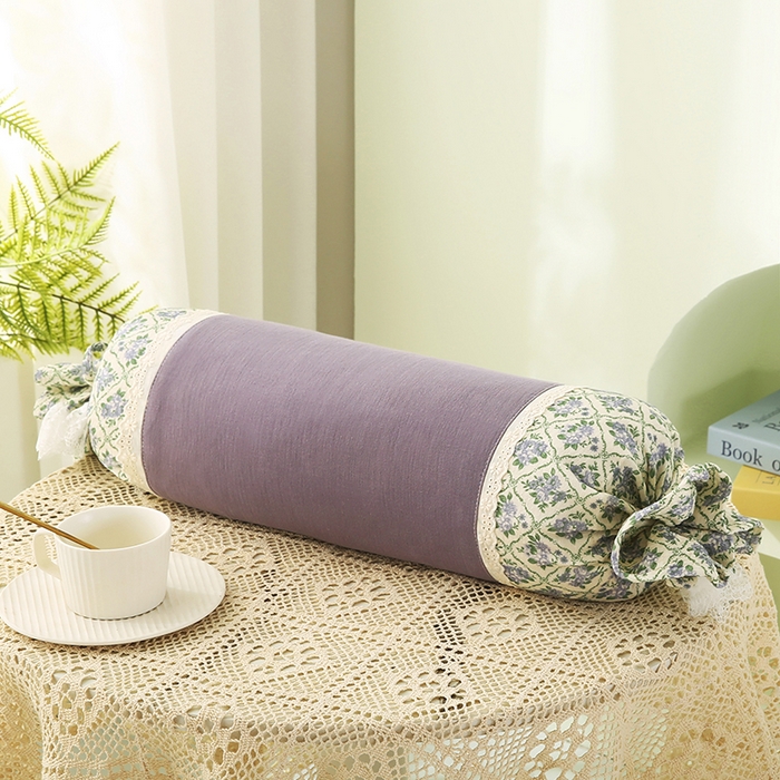 91家纺网 家纺一手货源 找家纺 蔻眠 绑带款全棉皱皱纱荞麦枕头糖果牵引护颈枕芯 紫色