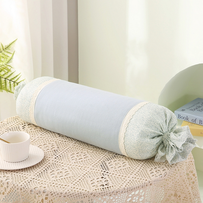 91家纺网 家纺一手货源 找家纺 蔻眠 绑带款全棉皱皱纱荞麦枕头糖果牵引护颈枕芯 天蓝