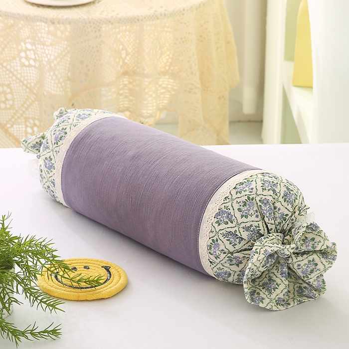 蔻眠 绑带款全棉皱皱纱荞麦枕头糖果牵引护颈枕芯 紫色