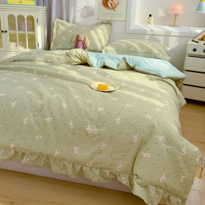 91家纺网 家纺一手货源 找家纺 默忆 2026新款A类韩版花边木棉夏被夏凉被空调被被子被芯 兔兔丛园