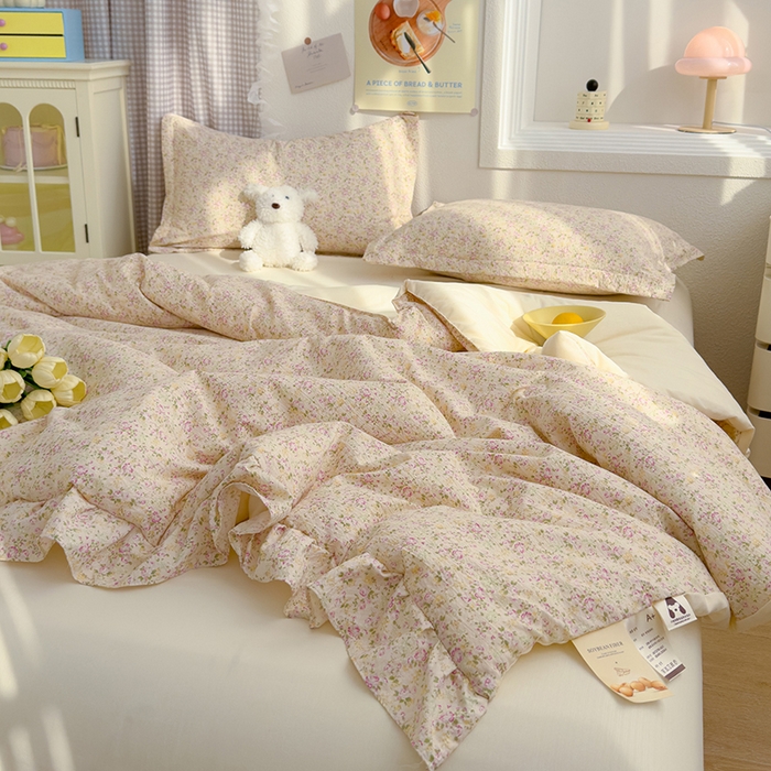 91家纺网 家纺一手货源 找家纺 默忆 2026新款A类韩版花边木棉夏被夏凉被空调被被子被芯 紫色花丛