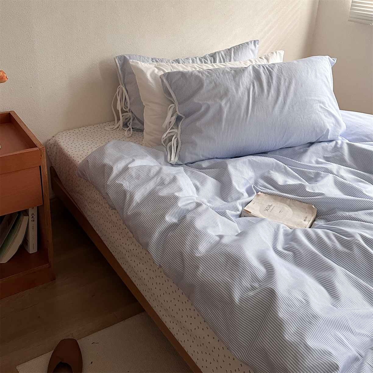 91家纺网 家纺一手货源 找家纺 恋恋三季 2026新款40支纯棉绑带款四件套-星蓝霜糖系列 （套件会员-5 全平台控价：188/228/248 ） 星蓝霜糖【枕套混搭霜糖】