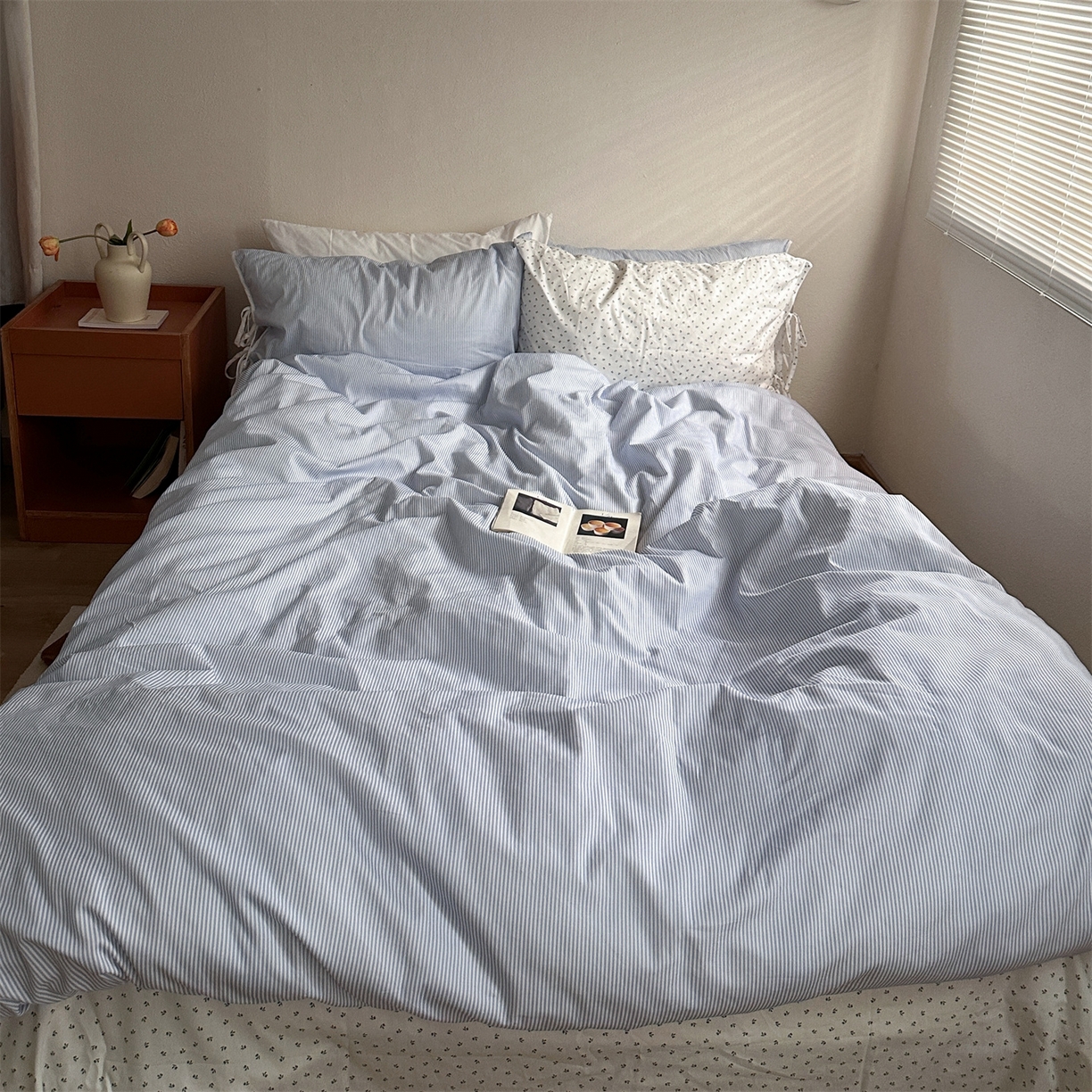 91家纺网 家纺一手货源 找家纺 恋恋三季 2026新款40支纯棉绑带款四件套-星蓝霜糖系列 （套件会员-5 全平台控价：188/228/248 ） 星蓝霜糖【枕套混搭霜糖】