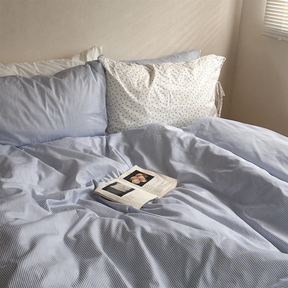 91家纺网 家纺一手货源 找家纺 恋恋三季 2026新款40支纯棉绑带款四件套-星蓝霜糖系列 （套件会员-5 全平台控价：188/228/248 ） 星蓝霜糖【枕套混搭霜糖】