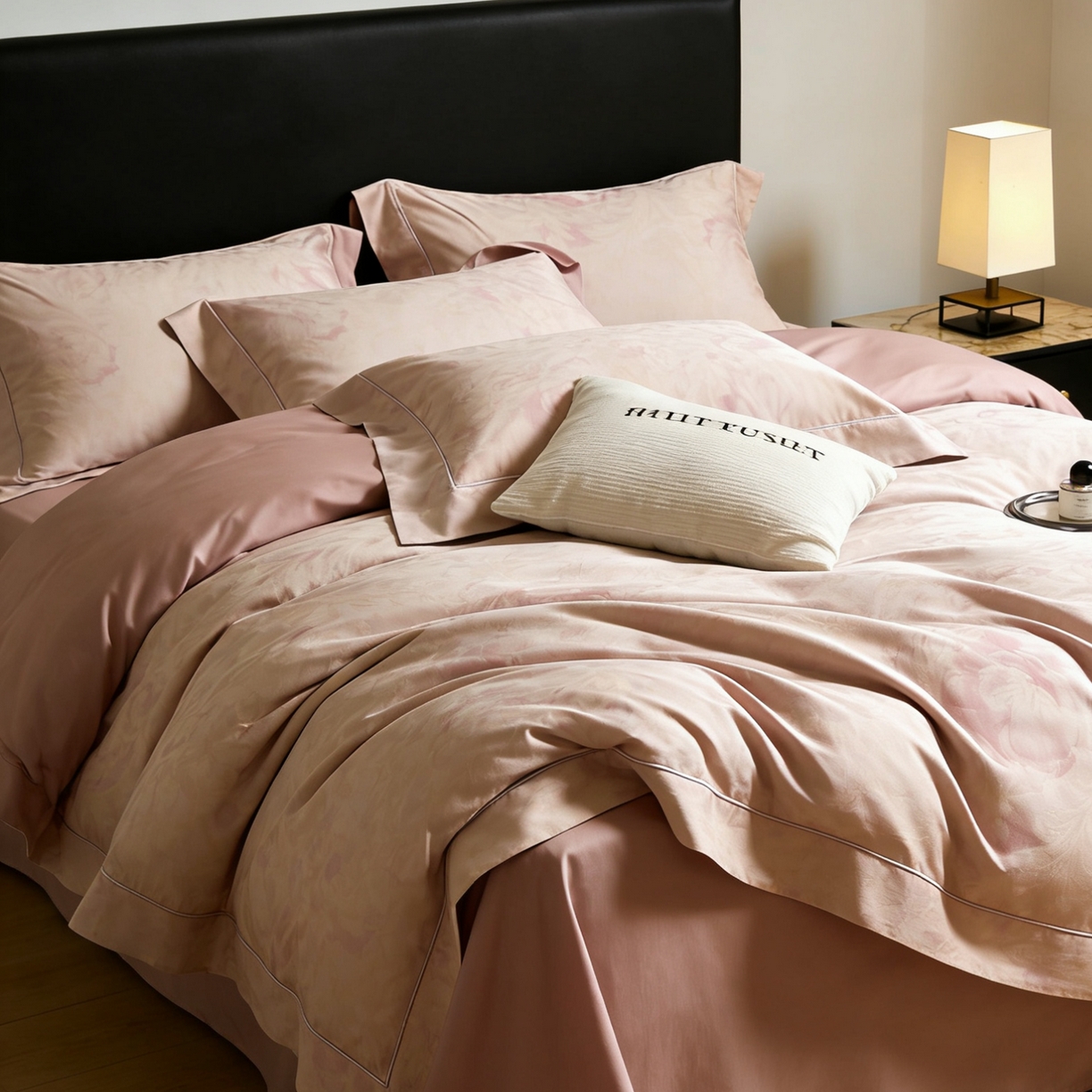 91家纺网 家纺一手货源 找家纺 淳绵家居 2026新款色织提花四件套 花漾 海棠红