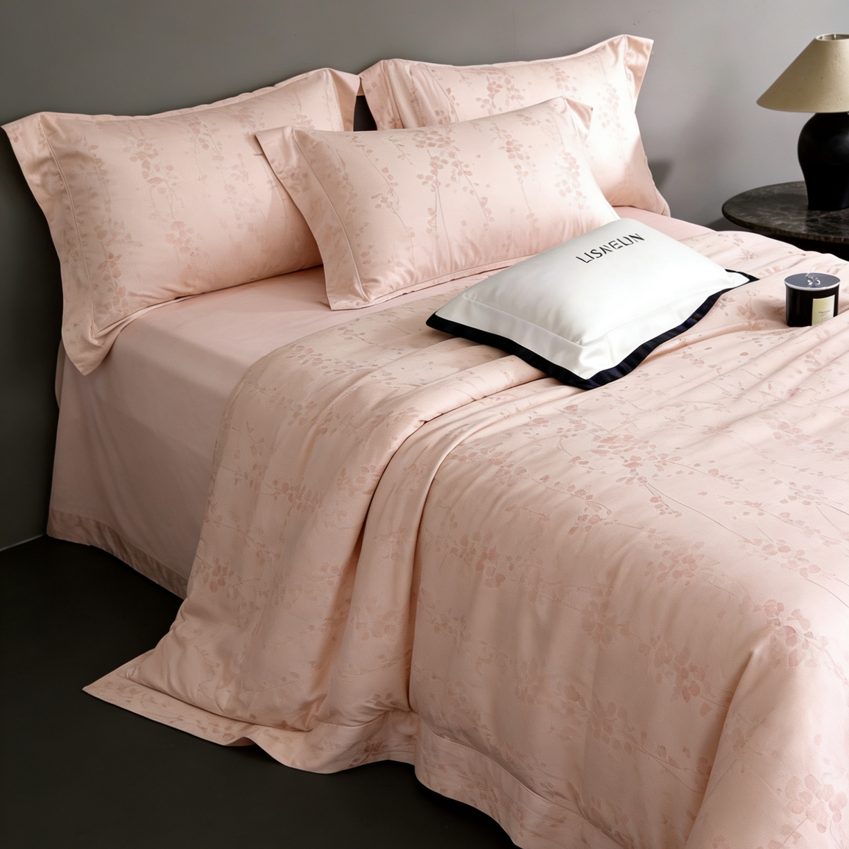 91家纺网 家纺一手货源 找家纺 淳绵家居 2026新款色织提花四件套 爱慕 粉