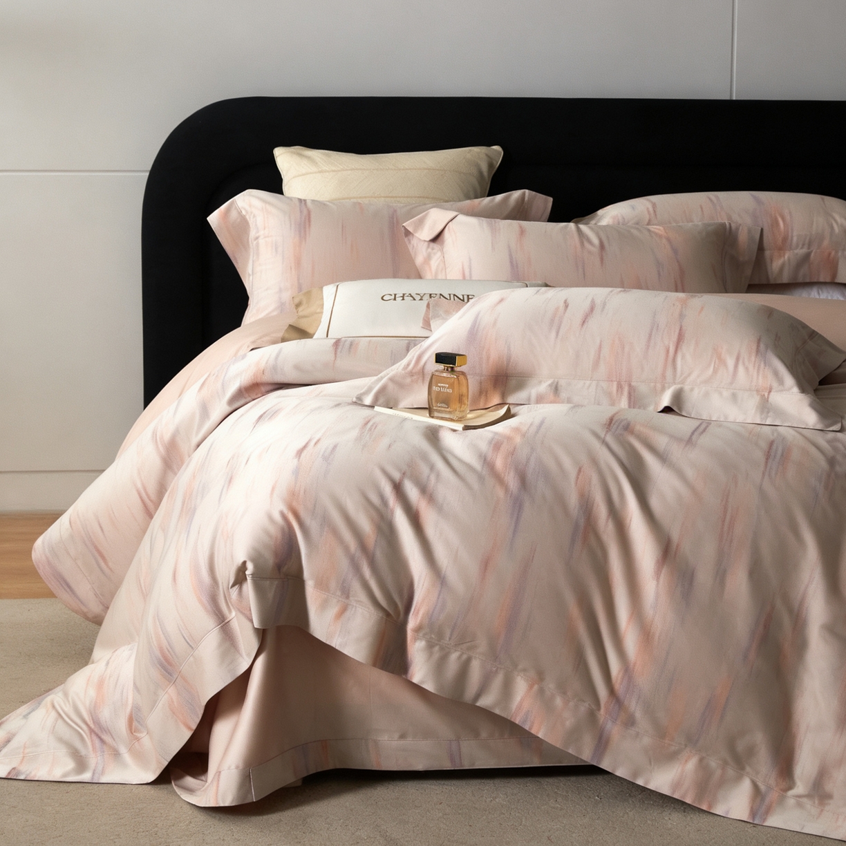 91家纺网 家纺一手货源 找家纺 淳绵家居 2026新款色织提花四件套 微梦 幻粉