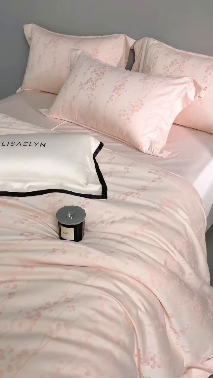 91家纺网 家纺一手货源 找家纺 淳绵家居 2026新款色织提花四件套 爱慕 粉