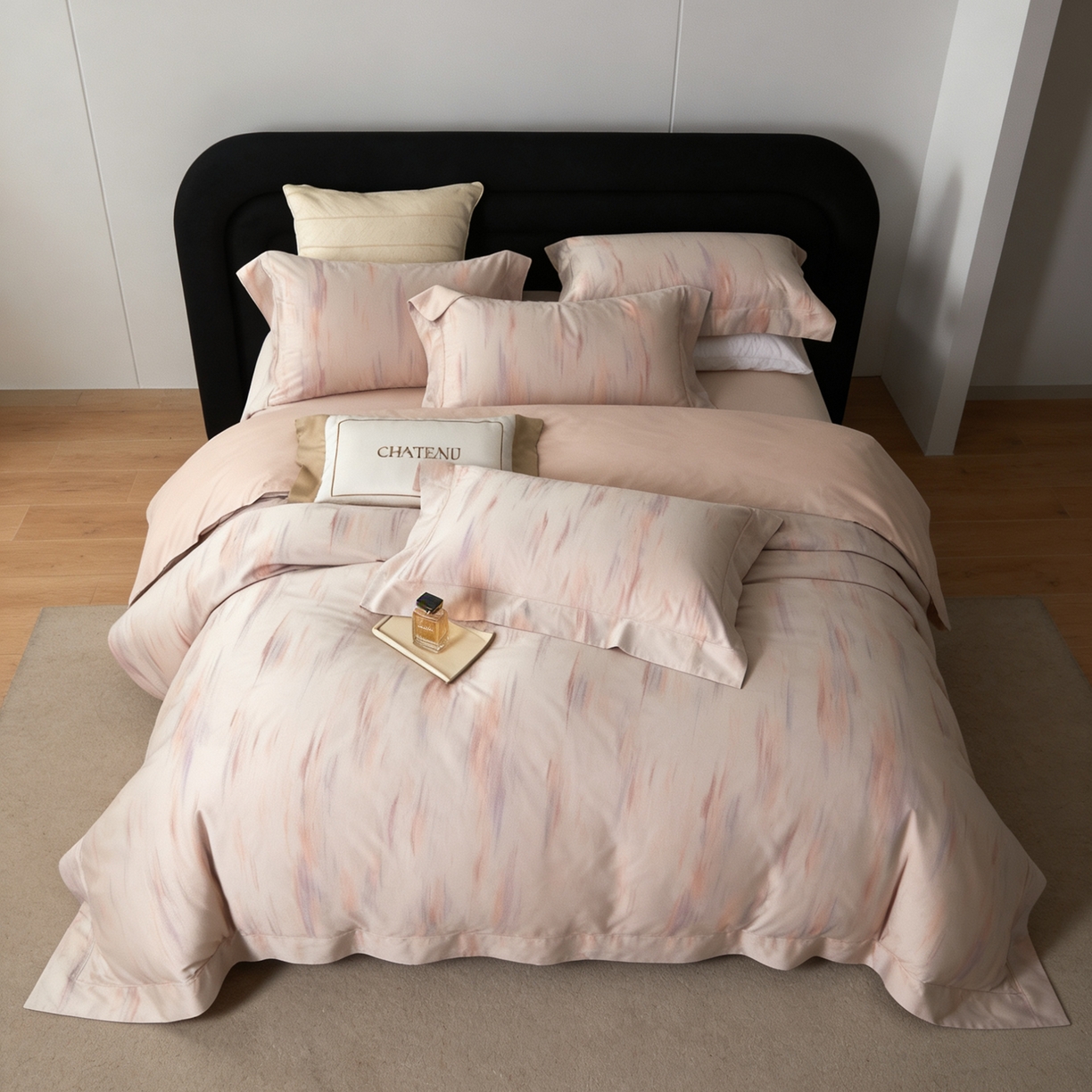 91家纺网 家纺一手货源 找家纺 淳绵家居 2026新款色织提花四件套 微梦 幻粉