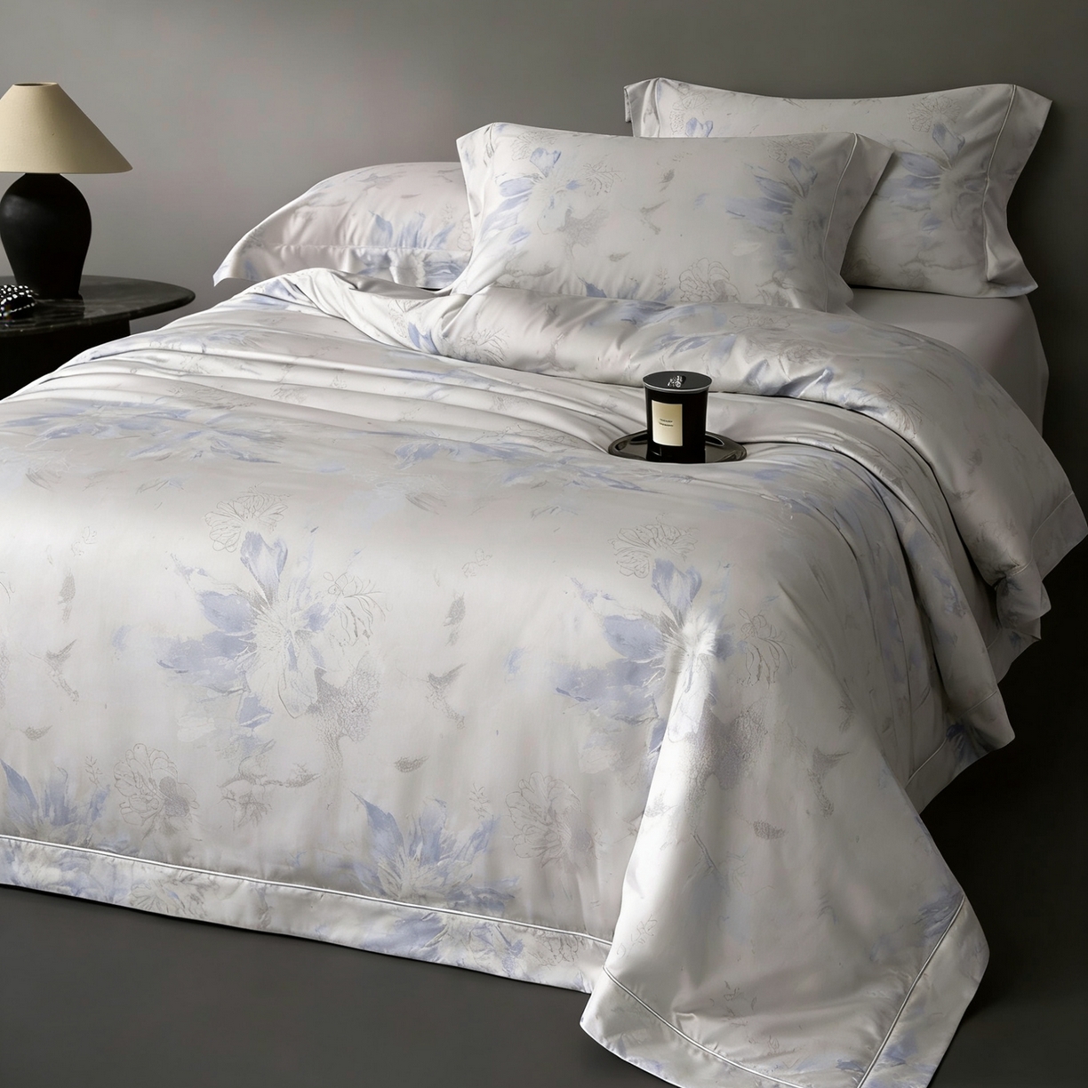 91家纺网 家纺一手货源 找家纺 淳绵家居 2026新款色织提花四件套 阿尔瓦 蓝