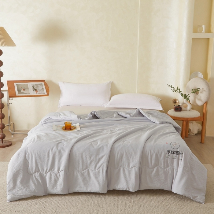 91家纺网 家纺一手货源 找家纺 友承家纺 皱皱纱木棉双层纱面料大豆纤维夏凉被空调被四季通用被子2026新款单人夏被芯双人可机洗水洗 香槟灰