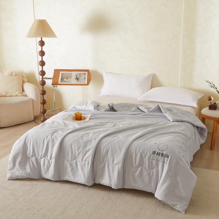91家纺网 家纺一手货源 找家纺 友承家纺 皱皱纱木棉双层纱面料大豆纤维夏凉被空调被四季通用被子2026新款单人夏被芯双人可机洗水洗 香槟灰