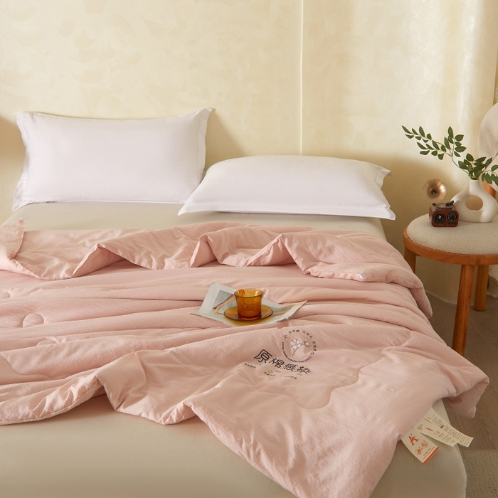 91家纺网 家纺一手货源 找家纺 友承家纺 皱皱纱木棉双层纱面料大豆纤维夏凉被空调被四季通用被子2026新款单人夏被芯双人可机洗水洗 香槟粉