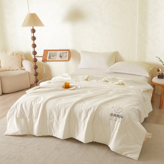 91家纺网 家纺一手货源 找家纺 友承家纺 皱皱纱木棉双层纱面料大豆纤维夏凉被空调被四季通用被子2026新款单人夏被芯双人可机洗水洗 香槟米